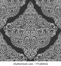 Black and white ornamental seamless pattern. Vintage, paisley elements. Traditional, Ethnic, Turkish, Indian motifs. Great for fabric and textile, wallpaper, packaging or any desired idea. 