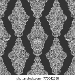 Black and white ornamental seamless pattern. Vintage. Traditional, Ethnic, Turkish, Indian motifs. Great for fabric and textile, wallpaper, packaging or any desired idea. 