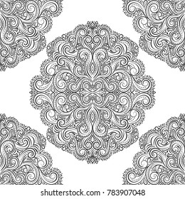 Black and white ornamental seamless pattern. Vintage, paisley elements. Ornament. Traditional, Ethnic, Turkish, Indian motifs. Great for fabric and textile, wallpaper, packaging or any desired idea. 