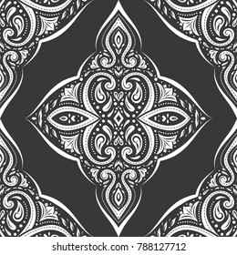 Black and white ornamental seamless pattern. Vintage. Elegant classic texture. Damask, Victorian, Baroque, paisley elements. Great for fabric and textile, wallpaper, packaging or any desired idea.