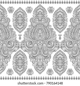 Black and white ornamental seamless pattern. Vintage, paisley elements. Ornament. Traditional, Ethnic, Turkish, Indian motifs. Great for fabric and textile, wallpaper, packaging or any desired idea. 