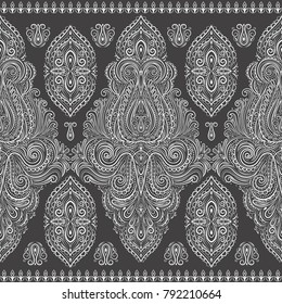 Black and white ornamental seamless pattern. Vintage, paisley elements. Ornament. Traditional, Ethnic, Turkish, Indian motifs. Great for fabric and textile, wallpaper, packaging or any desired idea. 