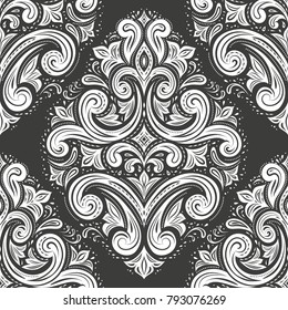 Black and white ornamental seamless pattern. Vintage. Elegant classic texture. Damask, Victorian, Baroque, paisley elements. Great for fabric and textile, wallpaper, packaging or any desired idea.