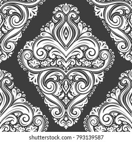 Black and white ornamental seamless pattern. Vintage. Elegant classic texture. Damask, Victorian, Baroque, paisley elements. Great for fabric and textile, wallpaper, packaging or any desired idea.