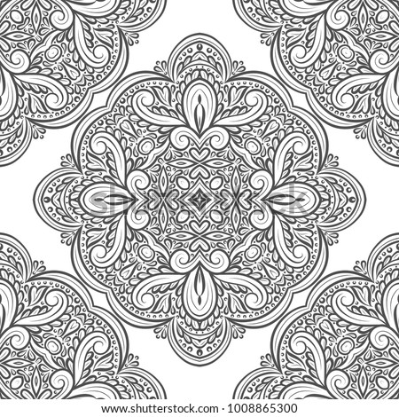 Black and white ornamental seamless pattern. Vintage, paisley elements. Ornament. Traditional, Ethnic, Turkish, Indian motifs. Great for fabric and textile, wallpaper, packaging or any desired idea