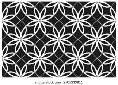 Patrón de Vector ornamental blanco y negro | Remolino botánico decorativo y azulejo geométrico para textiles modernos y arte digital