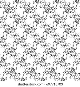 Black and white ornaments. Seamless background for wallpapers, fabrics. Vector illustration