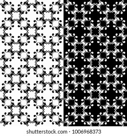Black and white ornaments. Set of seamless backgrounds for wallpapers, fabrics. Vector illustration