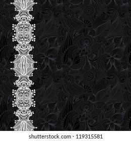 black and white ornate floral background with ornament stripe