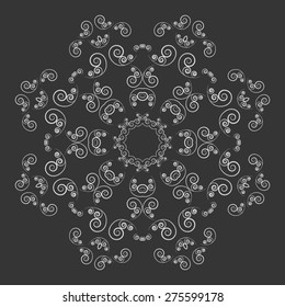 Black and white ornate floral pattern. Lacy flower with curl elements