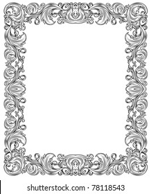 Black And White Ornate Frame, Isolated