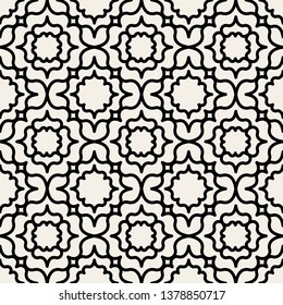 Black and white ornate geometric pattern and abstract background. Ornamental flower seamless pattern. Geometric Flower Stylish Texture. Abstract Retro Tile Texture.