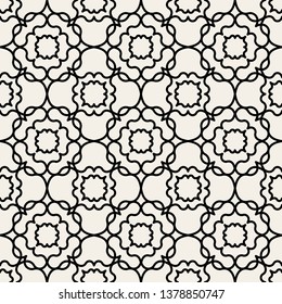 Black and white ornate geometric pattern and abstract background. Ornamental flower seamless pattern. Geometric Flower Stylish Texture. Abstract Retro Tile Texture.