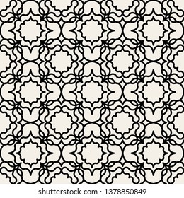 Black and white ornate geometric pattern and abstract background. Ornamental flower seamless pattern. Geometric Flower Stylish Texture. Abstract Retro Tile Texture.