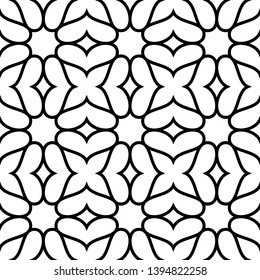 Black and white ornate geometric pattern and abstract background. Ornamental seamless pattern. Geometric hearts abstract Stylish Texture. Abstract Retro Tile Texture.
