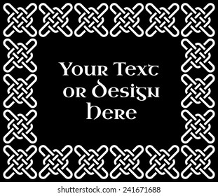 A black and white ornate rectangular frame based on a Celtic knot, vector illustration