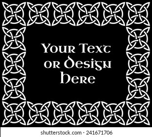A black and white ornate rectangular frame based on a Celtic Quarternary knot, vector illustration