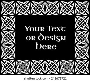 A black and white ornate rectangular frame based on a Celtic Quarternary knot, vector illustration