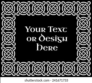 A black and white ornate rectangular frame based on a Celtic knot, vector illustration