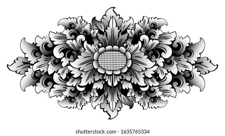 Black and white ornate style Balinese traditional ornament vector illustration 