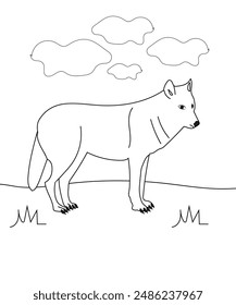 black and white outline art for kids coloring book page on a cute wolf Coloring pages for kids, clean line art, white background