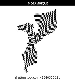 Black and white outline art of Mozambique.