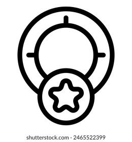 Black and white outline of a baby pacifier with a star design, suitable for graphics, web, and app development