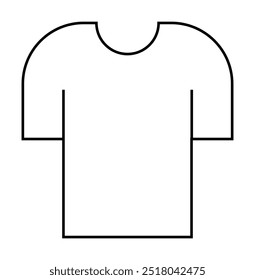 Black and white outline of a basic t-shirt. Ideal for t-shirt designs, clothing templates, fashion, apparel, and graphic design projects. It features rounded shoulders and short sleeves with a simple