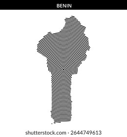 Contorno preto e branco do Benim com padrão de círculo concêntrico.