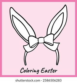 Black and white outline of a bunny ear headband with a bow, perfect for Easter-themed coloring activities. Fun and creative design for kids