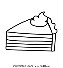 Black and white outline cake slice illustration