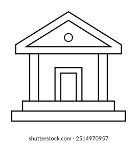 Um contorno preto e branco de um edifício clássico com colunas e um telhado triangular acima de uma porta central. Ideal para materiais educacionais, tópicos de arquitetura, temas financeiros, cont. relacionados a questões legais