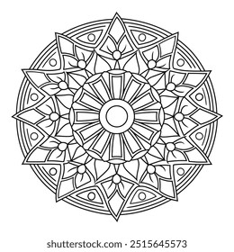 Schwarz-Weiß-Umriss-Malvorlage eines Mandalas. Mandala hat ein kreisförmiges Muster Kreis - Einfache und einfache Mandalas für Erwachsene 