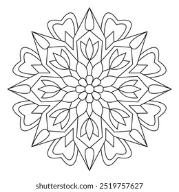 Black and white outline coloring page of mandala, vector file, tattoo design, wall art, simple mandala art, Design for a wallpaper Paint shirt and tile Sticker Design, vector file