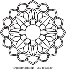 Black and White Outline Coloring Page of a Mandala. Mandala Has a Circular Pattern Circle - Simple and Easy Mandalas