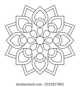 Schwarz-Weiß Umriss Malvorlage eines Mandalas, Vektordatei, Wandmalerei, einfache Mandalakunst, Design für eine Tapete Paint Shirt und Kachel Sticker Design, Vektordatei