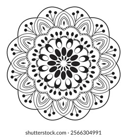 Black and White Outline Coloring Page of a Mandala. The Mandala Has a Circular Pattern With Intricate Details, including Triangles, Squares, and Circles - Simple Mandala Circle Coloring pages 