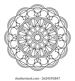 Black and White Outline Coloring Page Mandala - Simple Mandala Circle Coloring Pages for KDP.