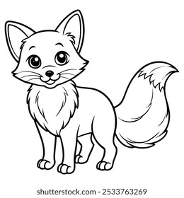 black and white outline cut little fox illustration for coloring book page 