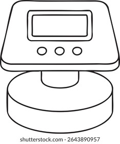 A black and white outline drawing of a digital scale featuring a display screen and three buttons.