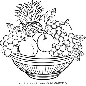 a black and white outline drawing of a fruit in the basket