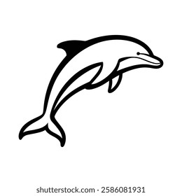 Black and white outline drawing of a leaping dolphin vector illustration. Dolphin silhouette, Dolphin vector, Dolphin icon