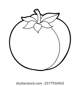 Black and white outline drawing of a persimmon