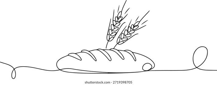 Um desenho em contorno preto e branco representando alimentos básicos, agricultura e colheita, adequado para projetos de design modernos, menus ou como uma página de coloração.