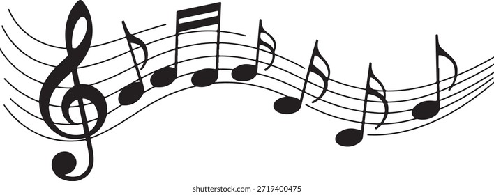 A black and white outline drawing representing sound, melody, and harmony, suitable for modern design projects, web icons, or as a coloring page.