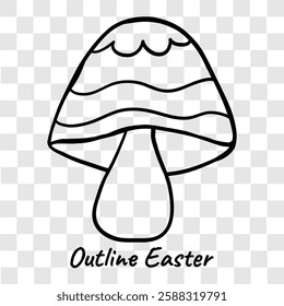 Black and white outline drawing of a stylized mushroom with wavy patterns on its cap, perfect for coloring pages, nature designs, and creative illustrations
