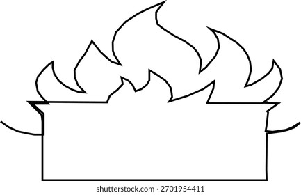 A black and white outline drawing of a stylized flame above a rectangular shape, possibly representing a fire or a symbol.