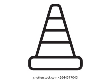 A black and white outline drawing of a traffic cone icon
