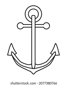 A black and white outline drawing of a typical ships anchor