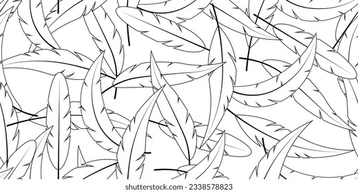 black white outline feather seamless pattern